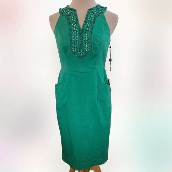 Adrianna Papell Petite Palm Green Beaded Shift Dress 2P Nordstrom NEW - Picture 1 of 7